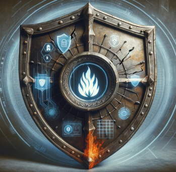 Digital shield with cyber icons representing cybersecurity gap assessment best practices, linking to strategies for organizational protection.