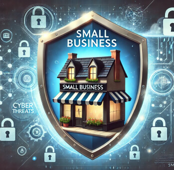 Small business protected by a shield symbolizing cybersecurity resilience against digital threats.
cybernod