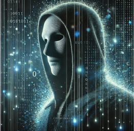 A hooded figure sitting at a computer in a dark room, with lines of code displayed on the screen, symbolizing hacking, cybersecurity threats, and online anonymity.