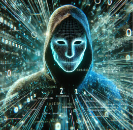 A glowing cloud icon with cracks revealing a shadowy hacker figure inside, symbolizing cybersecurity threats and vulnerabilities in cloud computing.