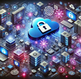 Illustration of a secure digital ecosystem with cloud security icons, highlighting the importance of multi-layered cybersecurity defenses in 2025.