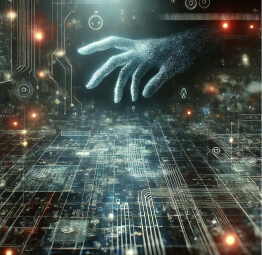 Abstract digital hand manipulating networks, symbolizing hidden threats in the dark web landscape discussed in Cybernod's article on online safety and risk in 2025.
