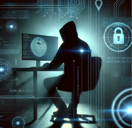 A hooded figure wearing a digital mask sits in front of multiple screens showing interconnected nodes and code, symbolizing the myth of anonymity on the dark web.