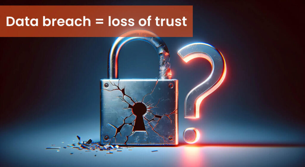 A broken padlock with a question mark in front of it, symbolizing data security breaches and the importance of cybersecurity.
