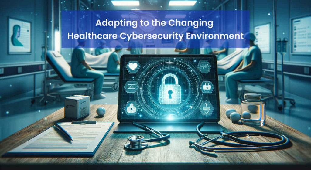 A modern hospital consultation room equipped with advanced technology displaying a cybersecurity lock on a tablet, indicating the integration of digital security in healthcare settings.