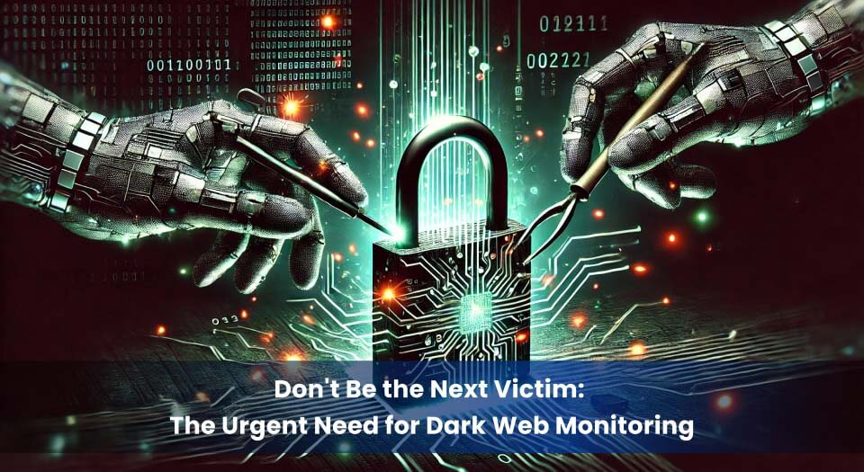 A stylized depiction of a robotic hand picking a digital lock, symbolizing cybersecurity vulnerabilities and the threats posed by dark web marketplaces.